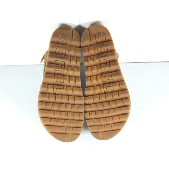 Sorel Women's Grooming US8,5 Tan Leather Criss Cross Platform Slingback Sandals - Picture 11 of 16